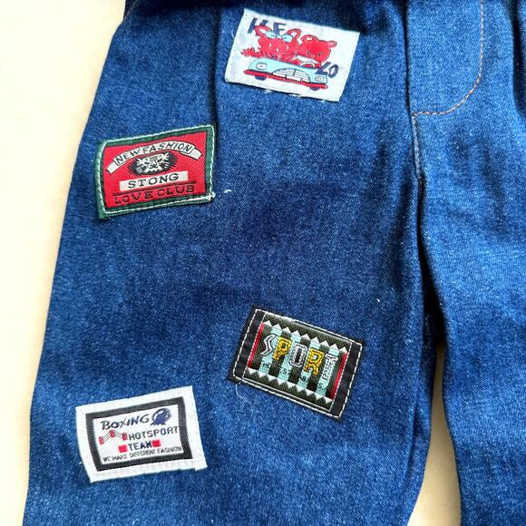 Vintage 90s MGM Kid's Fashion 3-Piece Pants Set Boys 12M Plaid Patchworks Denim - Picture 5 of 13